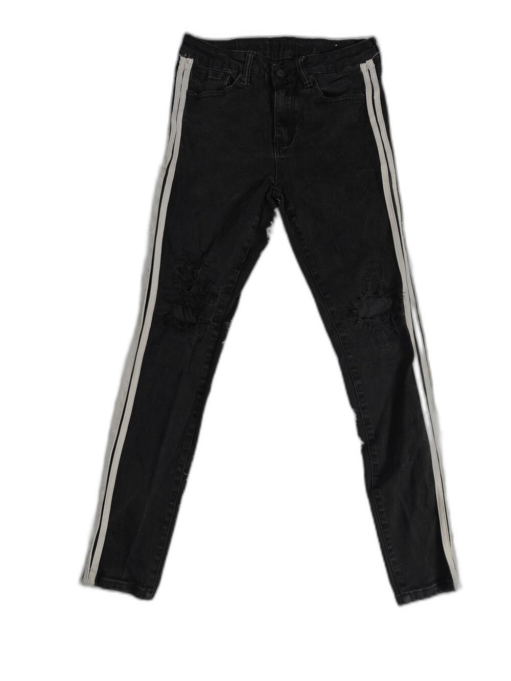 Mens Rue21 Premium Skinny Black Distressed Jeans White Stripe 30x32